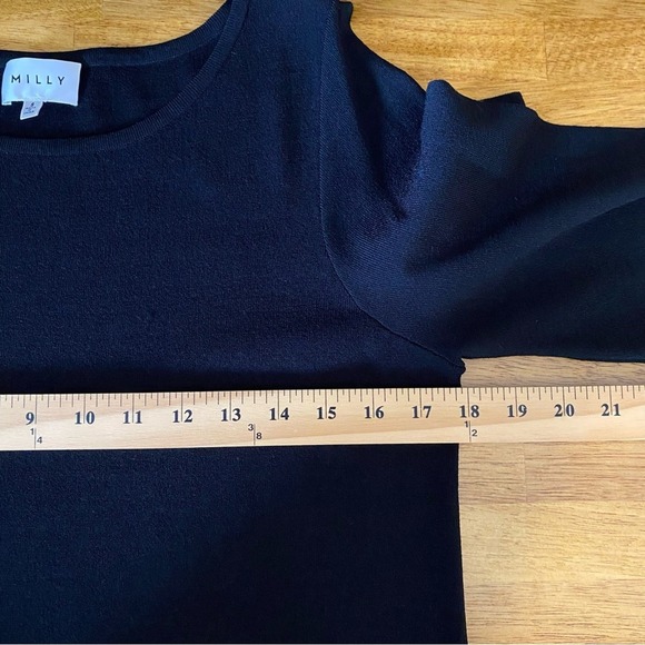 Milly Women's Black Small Stretch Knit Mini Dress 3-Tie Long Sleeves Evening - Picture 9 of 10